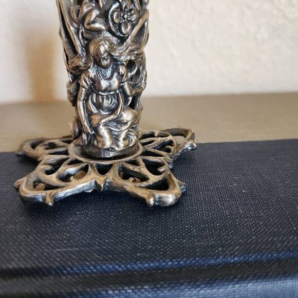 Victorian fluted vintage blue trumpet glass vase silver angel fairy base - Picture 7 of 7